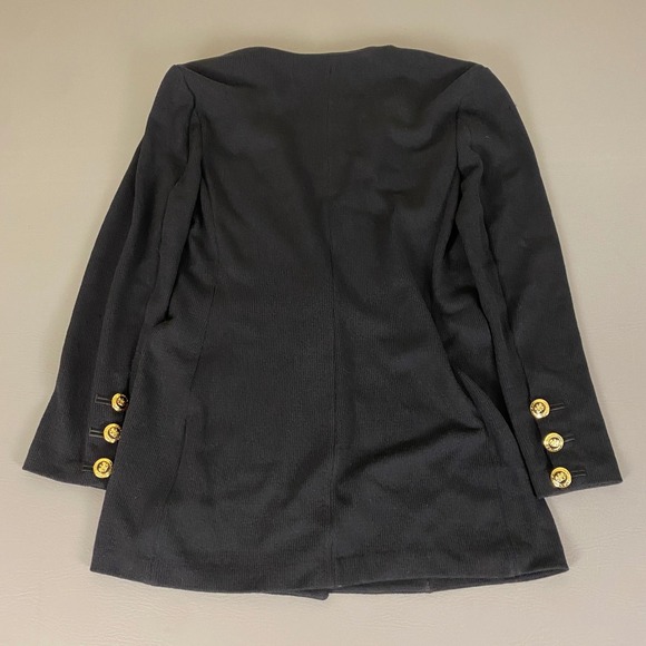 St. John Basics Santana Knit Blazer Size 8 Black w/ Gold Button Front Jacket - Picture 10 of 11